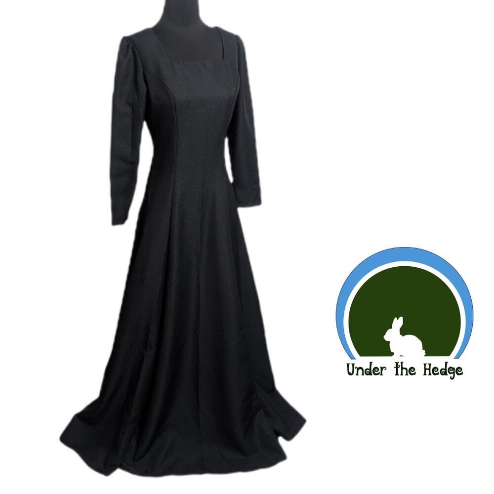 Vtg Rivars Black Long Sleeve A-Line Formal Gown Dress Size 9/10 goth glam A1